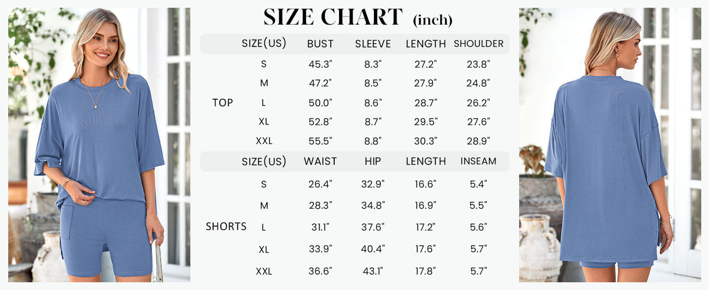 Women's Two Piece Lounge Set Summer Casual Oversized Shirts Biker Shorts Matching Airport Travel Outfit